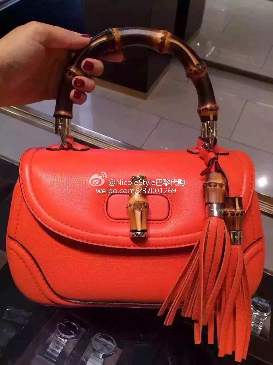 Real Gucci Bamboo Top Handle Bag 254884 Orange